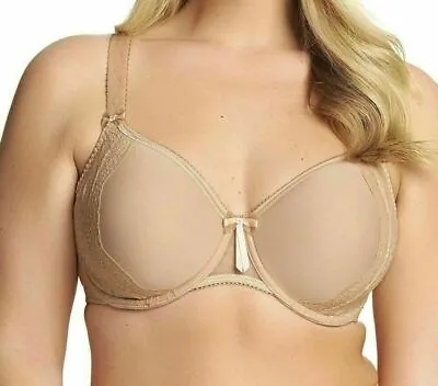Elomi Amelia Bra Bandless Padded Spacer T-Shirt Size 38F Beige Side Support 8740 • $34.68