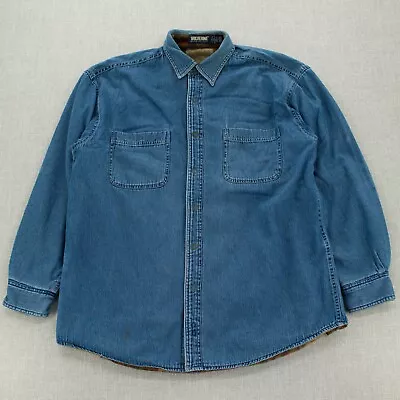 Wolverine Mens Reversible Denim Shirt Jacket Plaid Fleece Snap Pockets Blue Sz L • $27.88