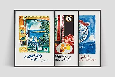 Set Of 3 Vintage Travel Art Poster Prints By Matisse Chagall And Picasso • $148.05