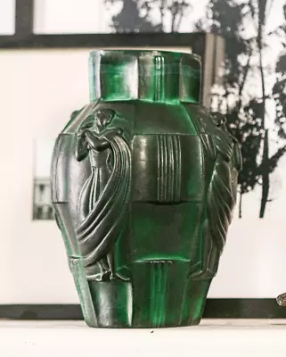 Stunning Art Deco Malachite Glass Figural Art Vase Curt Schlevogt Artur Pleva • $1250