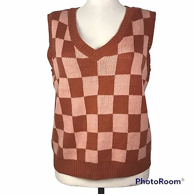$24.99 • Buy NEON SOUL VEST V Neck Sleeveless Sweater Vest Ladies Size 2X Color Brown Plaid