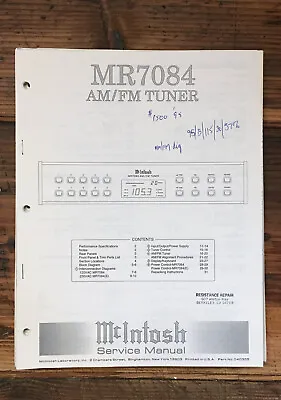 McIntosh MR7084 MR-7084 Tuner  Service Manual *Original* • $24.97