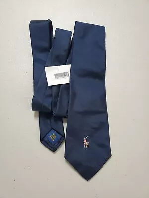 VTG POLO RALPH LAUREN Mens Tie Navy 100% Silk Pony Logo Handmade In Italy New • $59.95