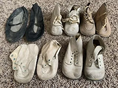 Vintage Lot 5 Pairs Leather Baby Shoes + Dance Soft & Hard Sole Peter Diamond • $0.99