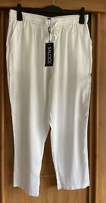 SALOOS Ladies White Linen Wide Cropped 3/4 Leg Trousers Elasticated Size 20 NWT • £19.95