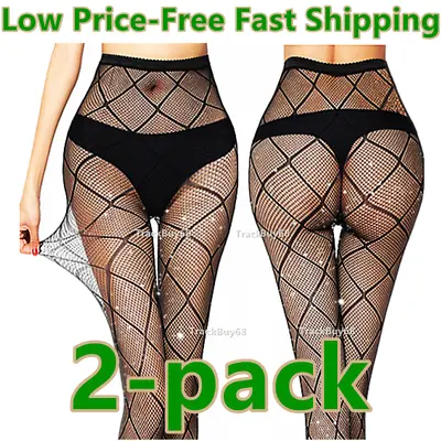 2 Women Sparkle Stockings High Waist Pantyhose Mesh Plus Size Tights Thigh Socks • $12.94