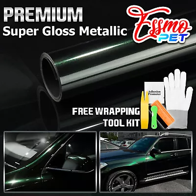 ESSMO PET Super Gloss Metallic Blackish Green Car Vinyl Wrap Decal Like Paint • $13.50