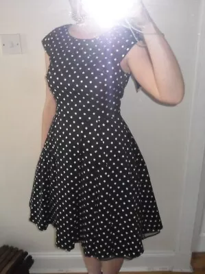 Papaya Collection Flare Dress 50s Swing  Vintage Style Polka Dot Size 10 • £10