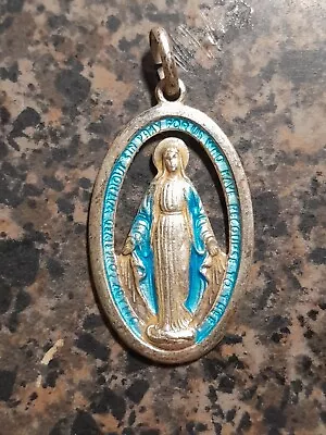 Vintage Blessed Virgin Mary Blue Enamel Holy Catholic Miraculous Medal  • $20