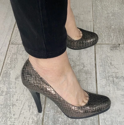 £7.47 • Buy Womens Size 5 Shoes High Heeled Bronze Metallic Snakeskin Faux Leather