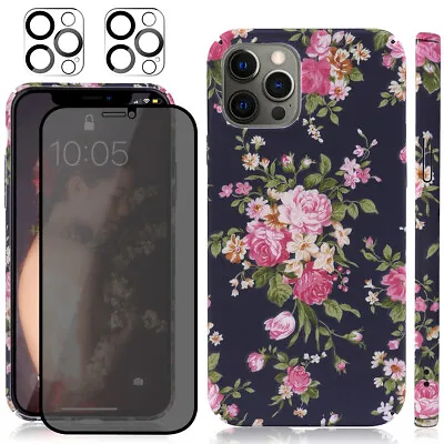 $12.34 • Buy 3 In 1-Full Body Floral Case+Privacy Glass+Lens Glass For IPhone 12 Pro Max 6.7 