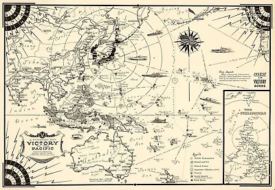 WW2 Map -Victory In The Pacific VP - Victory Over Japan VJ - Military Poster • $21.95