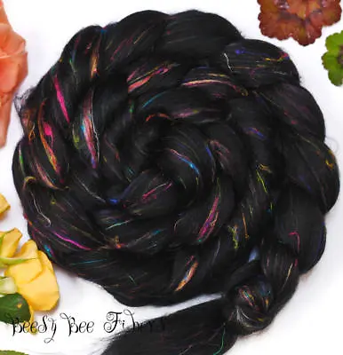 FIREWORKS - Signature Blend Wool Roving Merino Sari Silk Combed Top 4 Oz • $18.50