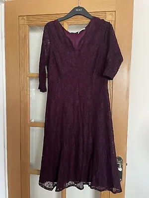 M&S Classic Mulberry Purple Lace Overlay Layered Dress Size 14 • £7.99