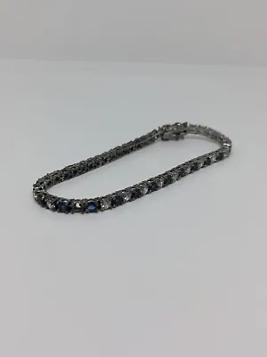 Vintage Sterling Silver 925 Blue And White CZ Tennis Bracelet 7  • $19.99