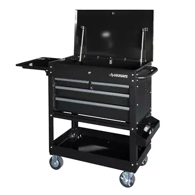 Husky Tool Storage 33 In. Mechanics Cart With Extended Side Table & Bottle Tray • $354.69