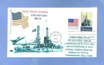 USS NEVADA BB-36 US Navy Battleship: Balloon Guantanamo Bay 1919 First Day Flag • $4.90