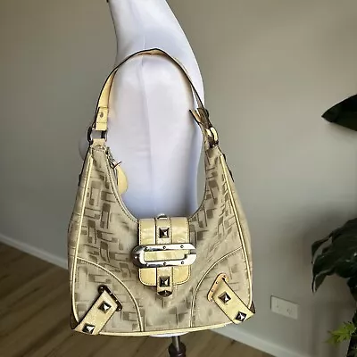 Vintage Guess Bag Monogram Iconic Y2k Shoulder Bag Cream Magnetic Closure Rare • $96