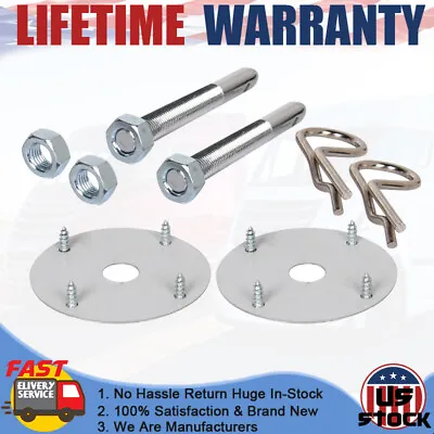 Stainless Steel Chrome Mount Hood Pin Clip Bonnet Lock Plate 4  Kit Universal US • $10.74