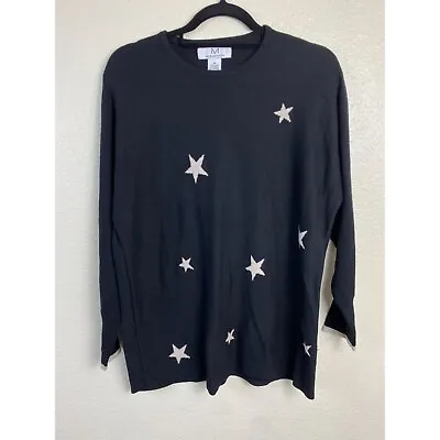 Magaschoni  Cashmere Blend Sweaters Womens Size Medium Black White Star Cozy • $35