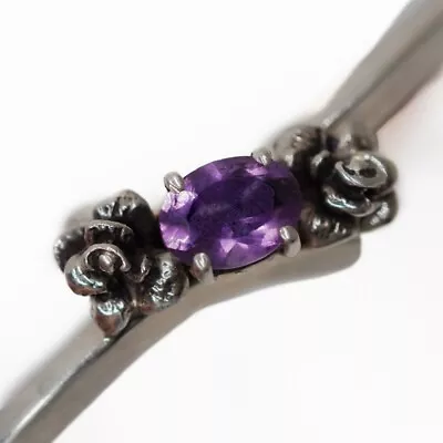 Vintage Solid 925 Sterling Silver W/ Amethyst & Rose Detail Cuff Bracelet 6  • $39.99