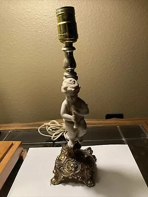 Antique Ceramic Cherub Angel With Victorian Brass Base Table Lamp • $30