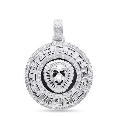 Natural Diamond Micro Mens Lion Circle Medallion Pendant 0.75 CT In Sterling • $603.30