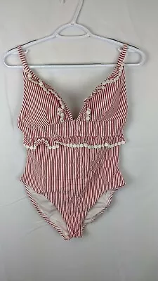 J. Crew Seersucker One Piece Swimsuit Red/White Women's 4 • $59.95