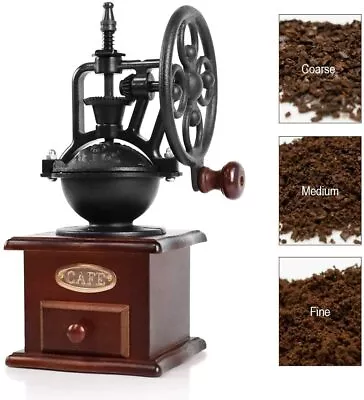 Manual Coffee Grinder Antique Cast Iron Hand Crank Coffee Mill With Wood Drawer • $99.99