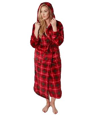 Womens Snuggle Fleece Dressing Gown Housecoat Bathrobe Hooded Long Sleeve 6-20 • £15.99