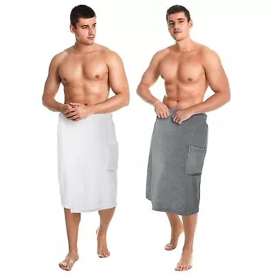 2 Pcs Men's Body Wrap Towel Adjustable Sauna Towels With Pocket For Shower Gym • $37.86