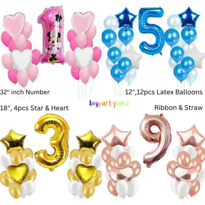 Blue Pink Minnie Mickey Foil Balloons Happy Birthday Set Gold Star Party Decor • £4.25