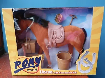 £6.99 • Buy NEW PONY WORLD Brown Horse With Accessories Set Horses Play Set Plush Horse Toy