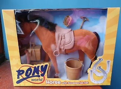 £6.99 • Buy NEW PONY WORLD Brown Horse With Accessories Set Horses Play Set Plush Horse Toy
