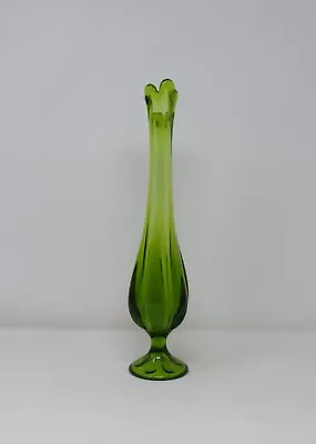 Vintage MCM Viking Glass Six Petal Swung Vase Green 14 1/2  Tall 1465 • $125