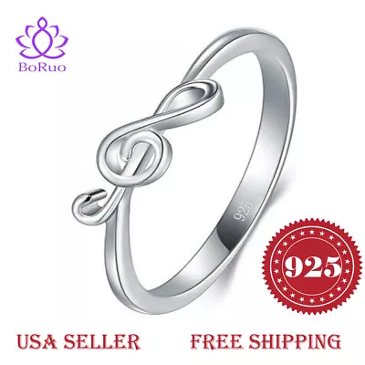 BORUO 925 Sterling Silver Ring High Polish Music Note Wedding Band Ring • £11.39