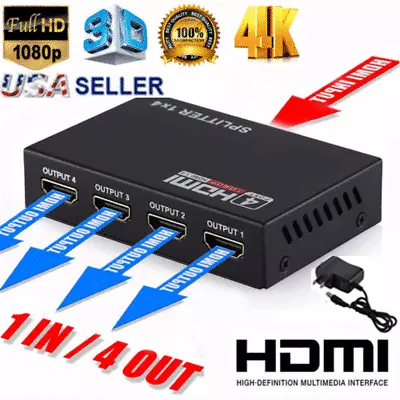 4 Port -Compatible 4K Hub Multi Splitter & Amplifier For HDTV 1X4 1 In 4 Out • $10.95