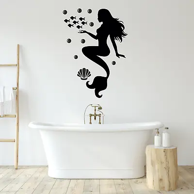 £4.19 • Buy Mermaid Wall Art Sticker Bathroom Ocean Sea Life Decor Decal Shell Fish Vinyl