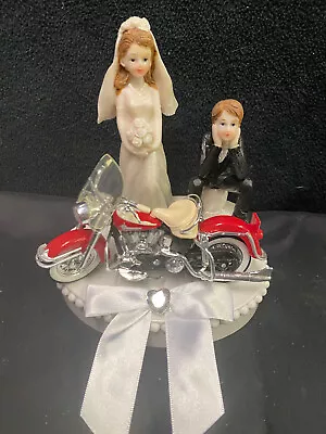 RED Motorcycle Wedding Cake Topper W/ Harley Davidson Groom Top  Bike Classic • $41.88