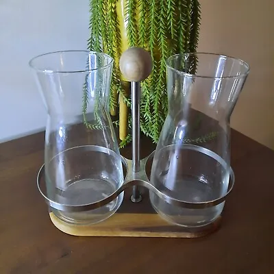 An Ikea KROSAMOS Holder In Walnut/steel With 2 X IKEA 1 Litre Glass Carafes VGC • £22