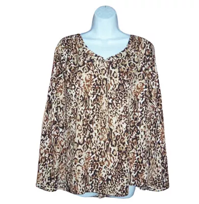 Merona Animal Print 3/4 Button Down Long Sleeve Blouse Top - Large - B40  • $12.75