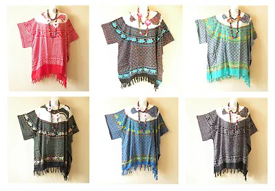 KG51 Turtle Batik Plus Poncho Caftan Hippie Maternity Tunic Blouse Top Up To 5X • $24.90