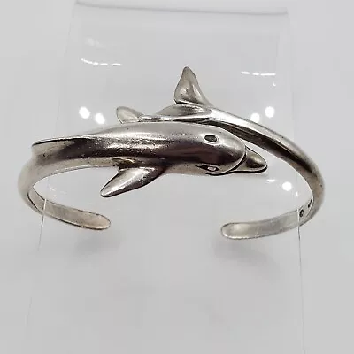 Nice!  Sterling Silver Dolphin Bypass Cuff Bracelet 23.9g Signed • $24.99