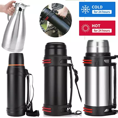 Large Stainless Steel Flask Hot & Cold Tea Drink Thermos Vacuum Bottle Handle • £11.89