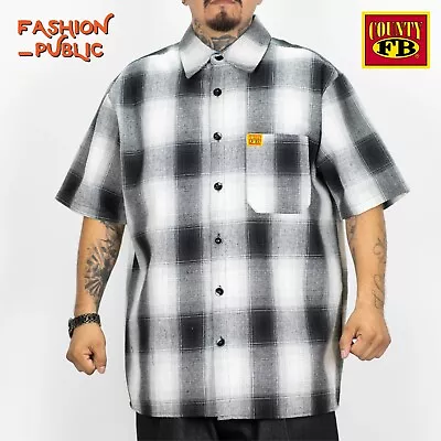 Fb County Mens Short Sleeve Checker Shirt Classic Flannel Shirts Hip Hop Harem • $32.99