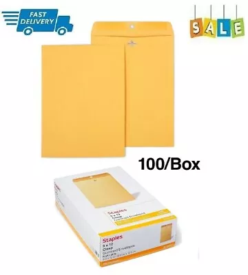 New Kraft Clasp Envelopes 9 X 12 28lb Brown Kraft 100/Box • $20.57