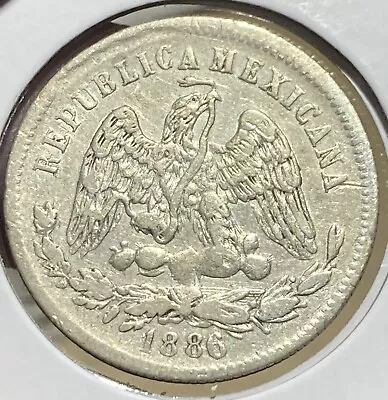 MEXICO KM406.2 ZACATECAS 25 Centavos 1886 Silver Coin  • $25