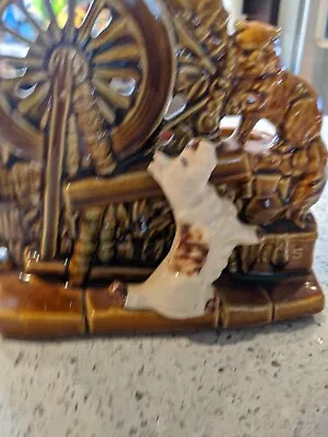  1950s McCoy Pottery Spinning Wheel Scotty Dog And Cat Planter • $10