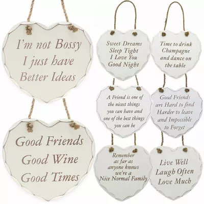 New Hanging Wooden Heart Shaped Plaque Sign Message Decoration Gift Door Wall • £0.99