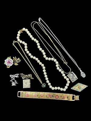 Vintage Feminine Jewelry Lot Pearls Rose Cameo Lockets Coro Brooch • $39.99